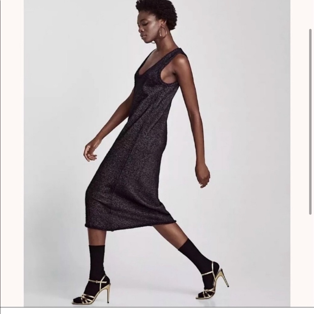 Zara knit subtle sparkles stretchy midi dress holiday party night out